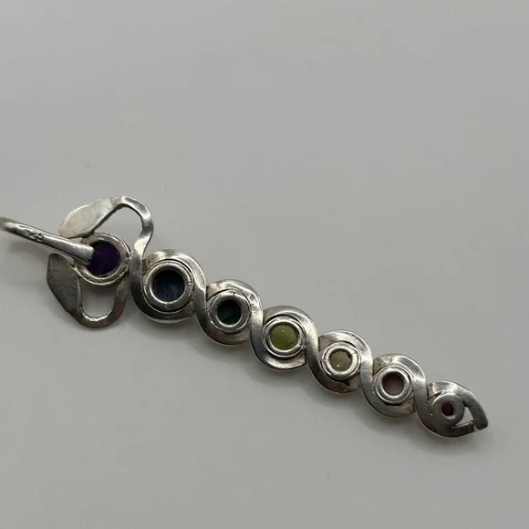Multi-Gemstones Sterling Silver 925 Long Pendant Turquoise, Amethyst, Lapis... - Picture 4 of 6